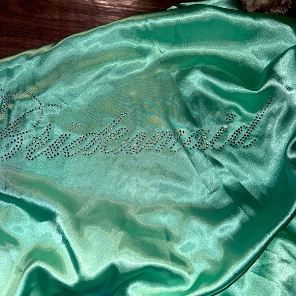 Mint Green Kimono Style Rhinestone BRIDESMAID Monogram Short Robe W Pockets M - Picture 9 of 16